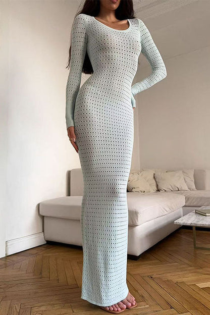 Long Sleeves Hollow Out Crochet Knit Midi Dress