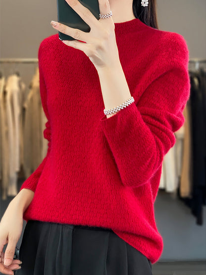 Autumn Knit 100%wool O-neck Sweater Wu010