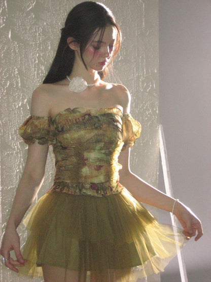 Retro Rose Tulle Frill Top & Mini Skirt