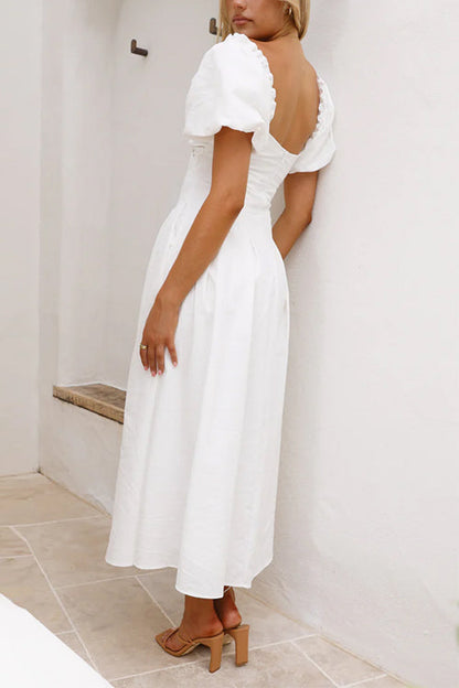 V Neck Twist Front Puff Sleeves Cut Out Maxi Dress