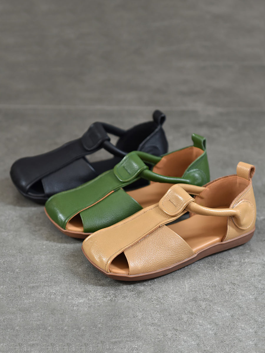 Summer Soft Leather Spliced Flat Sandals Zz1027