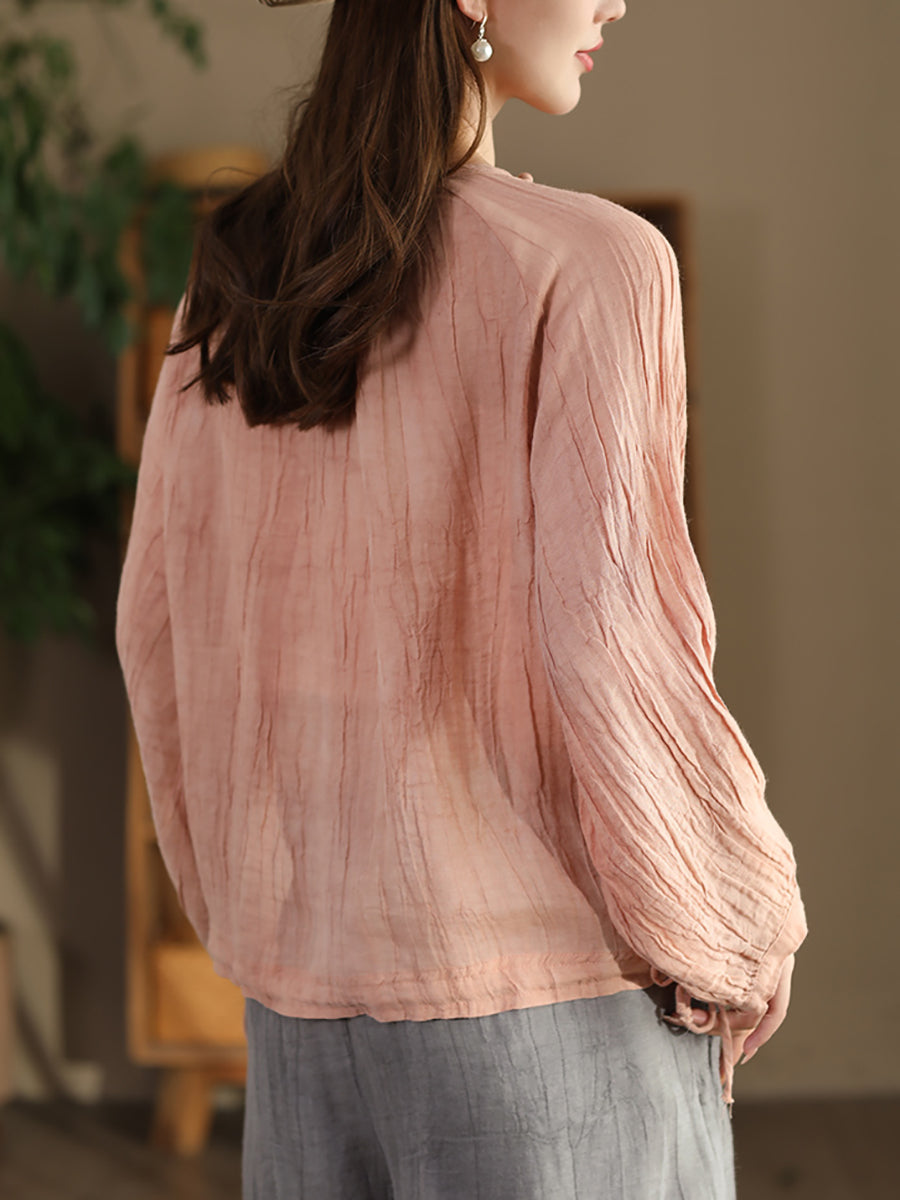 Summer Artsy Strap Hem O-neck Ramie Blouse As1026