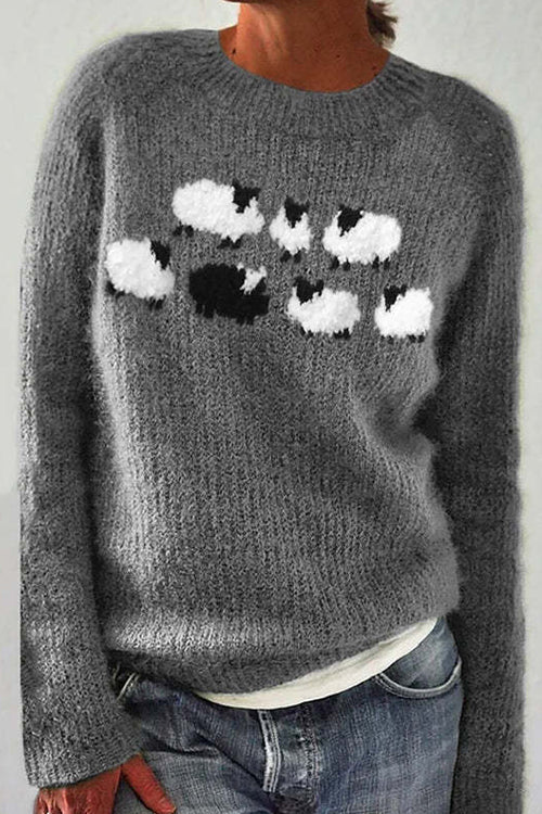 Round Neck Animal Pattern Pullover Sweater(in 2 Colors)