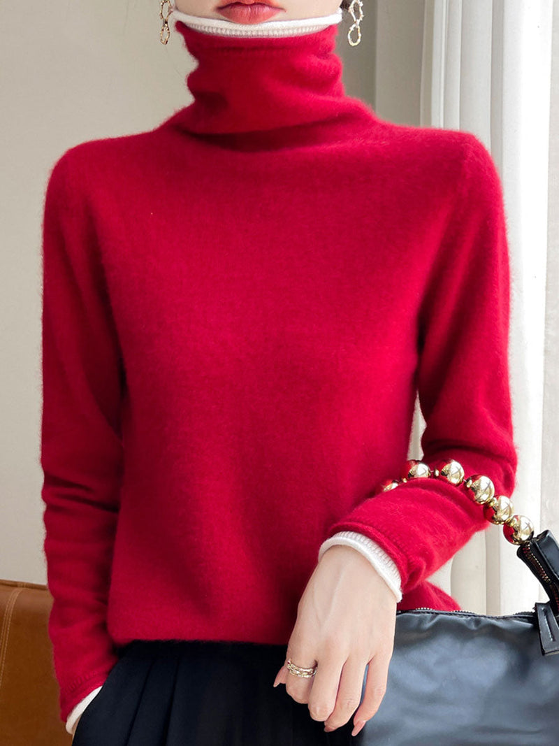Autumn Turtleneck Colorblock Wool Sweater Ba1010