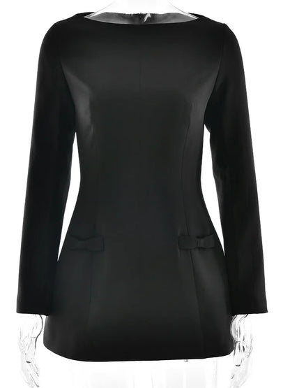 Long Sleeve Mini Dress Bow Round Neck Bodycon Female Autumn/winter New Fashionable Street Clothing
