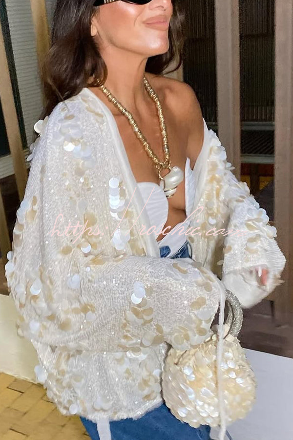 Sequined Long-sleeved Tie Loose Coat
