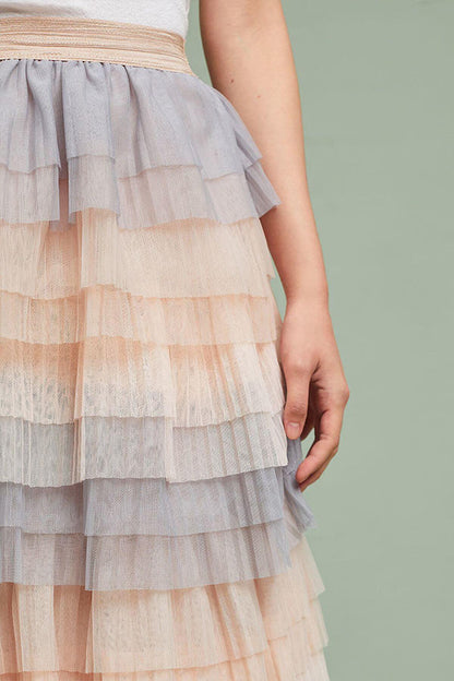 Gradient Contrast Gauze Skirt