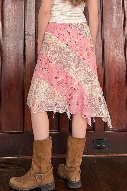 Ruffle Asymmetric Midi Skirt