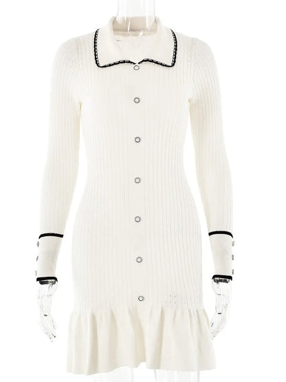 Knitted Sweater Long Sleeve Bodycon Button Dress Autumn/winter New Vestido Street Clothing
