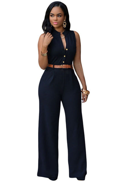Clothing Single Breasted High Waist With Belt Wide Leg Pants Jumpsuit