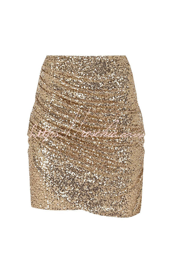 Days Sequined Elastic Waist Ruched Mini Skirt