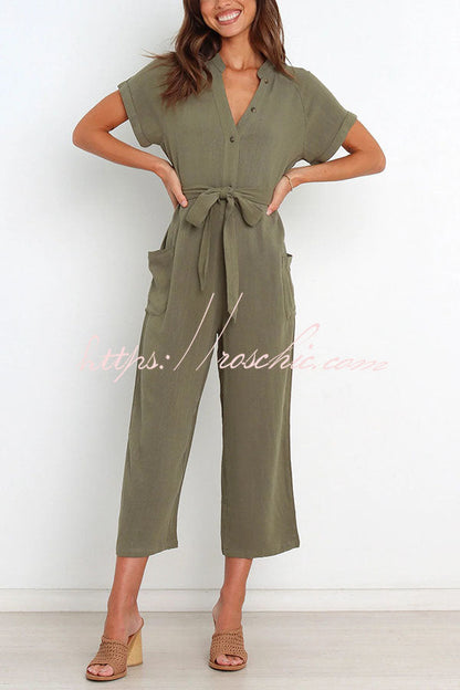 Something About Her Pocketed Button Straight Leg Jumpsuit