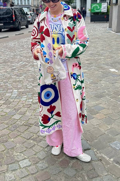 Fruit Print Long Coat Cherry Trench Coat