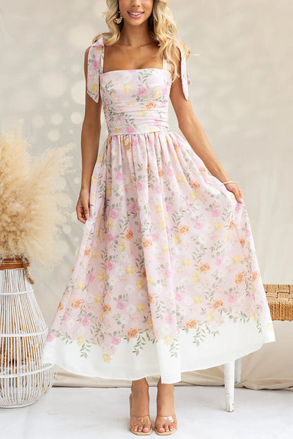 Print Suspenders Slim Maxi Dress