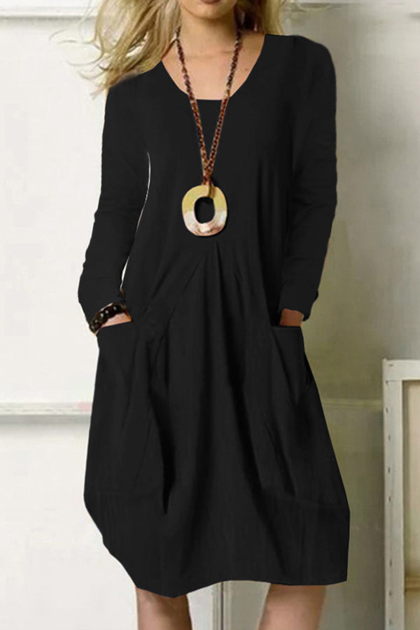 Loose Long Dress Color Pocket Dress
