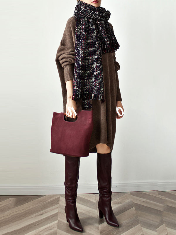 Stylish Long Sleeves Loose Color V-neck Sweater Dresses