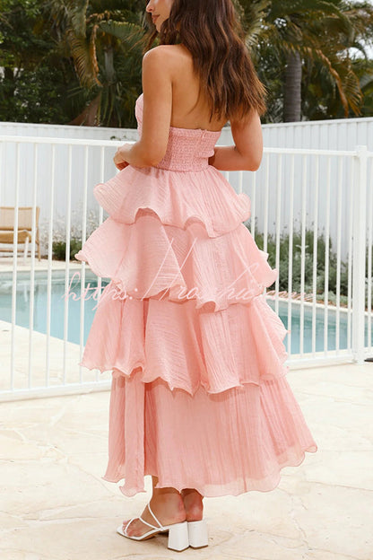 Pure Color Tube Top Backless Multi-layered Maxi Dress