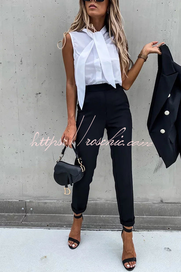 Time to Charm Lapel Button Pocket Long Sleeve Blazer Elastic Waist Pants Suit