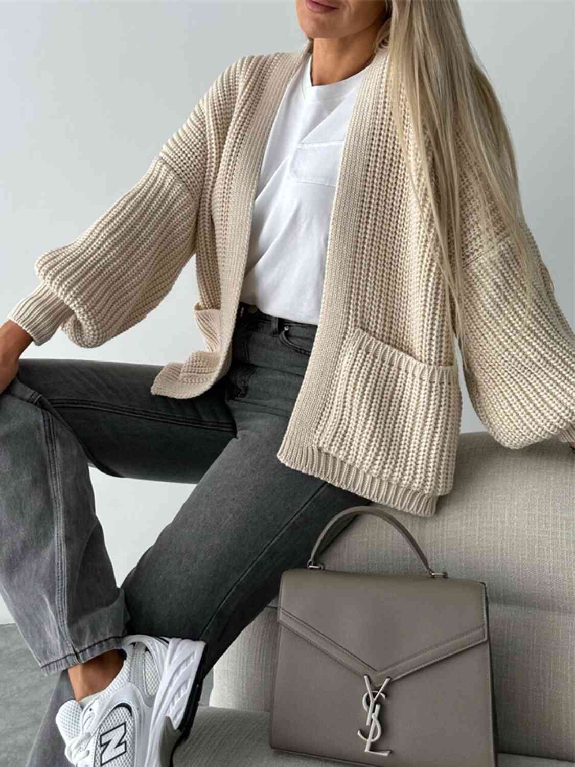 Color V-neck Long-sleeved Knitted Cardigan