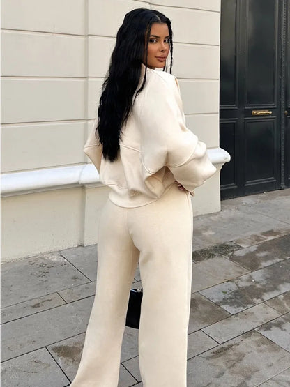 Autumn 2 Piece-set Tracksuit Trousers Outfits Female Slim High Waist Drawstring Clothes Loose ’s Pants Sets