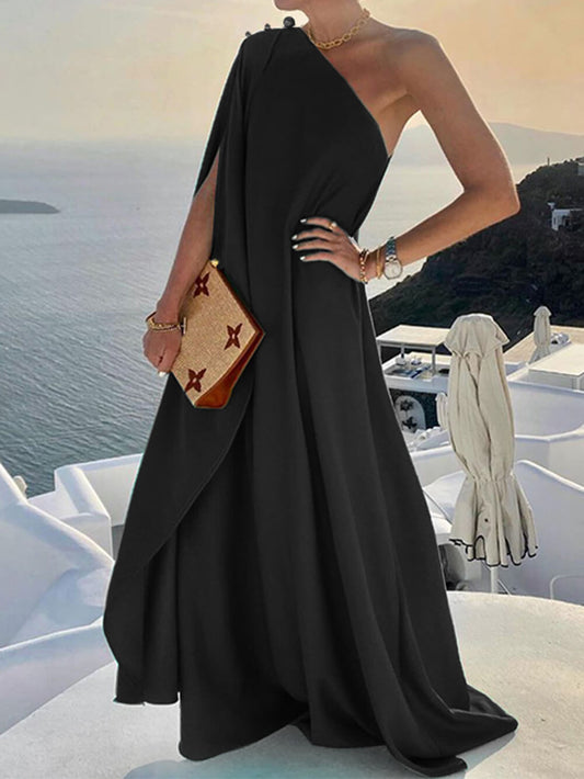 Fashionable Color Loose One Shoulder Maxi Dress
