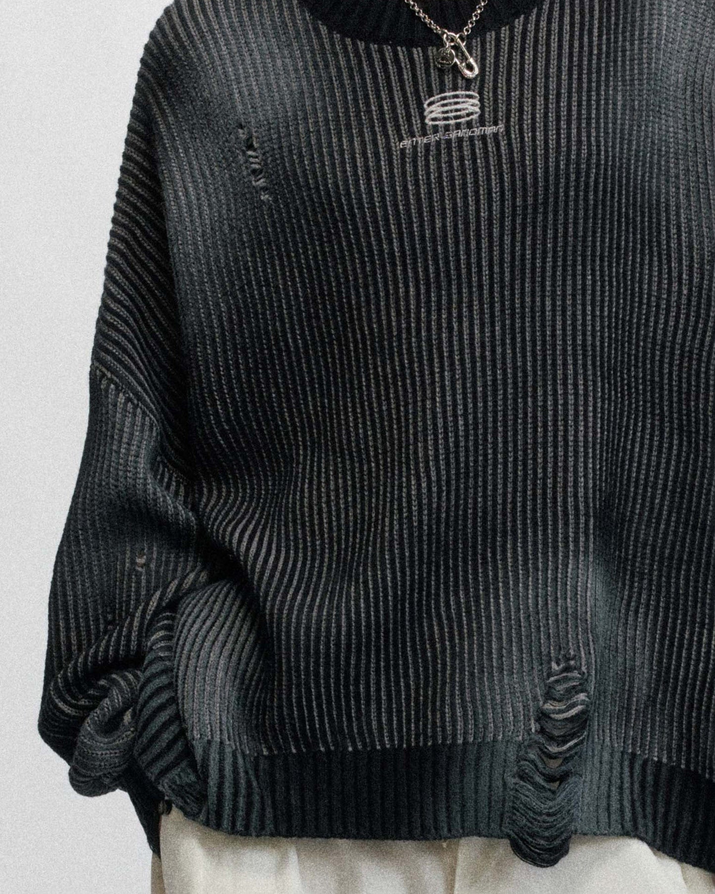 Distressed Ribbed Logo Sweater