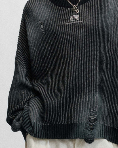 Distressed Ribbed Logo Sweater