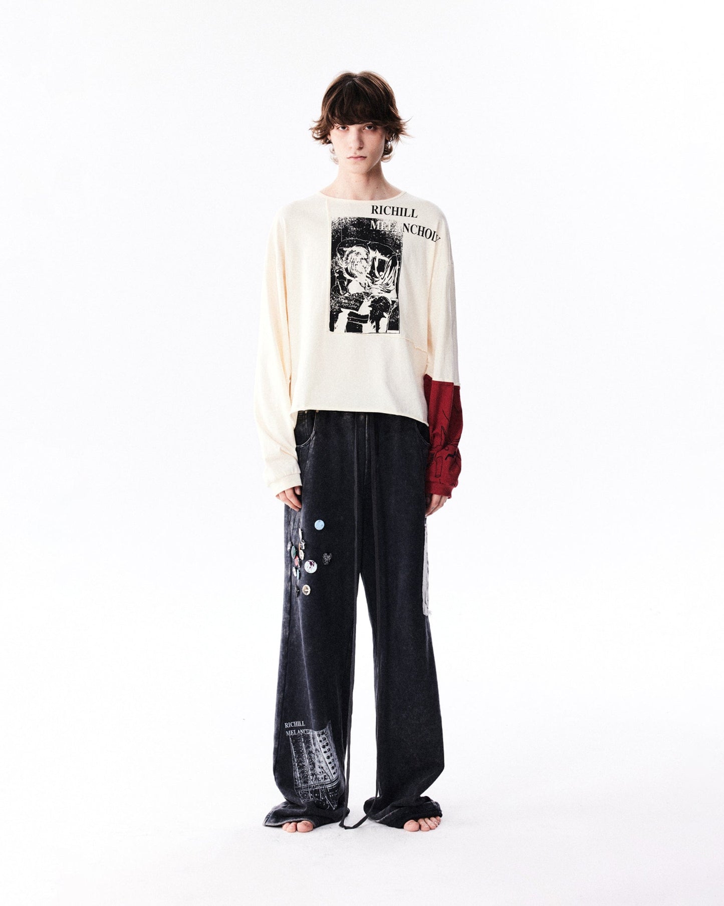 Pin Badges Velvet Wide-leg Pants