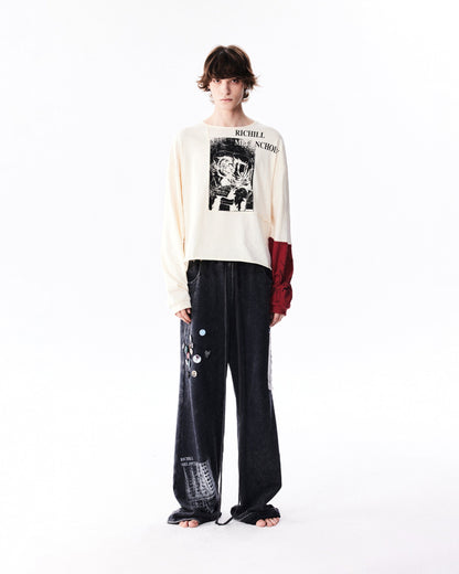 Pin Badges Velvet Wide-leg Pants