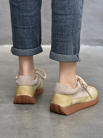 Leather Colorblock Strap Mid Heel Sport Shoes Ba1028