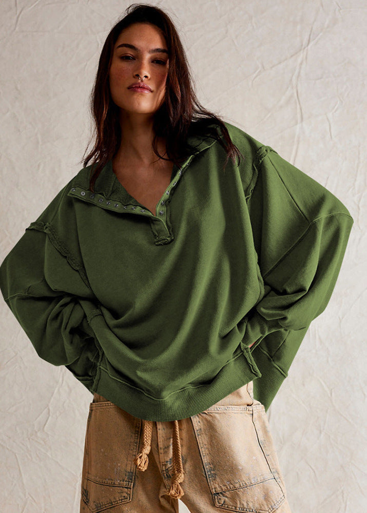 Harborline - Oversized Snap Collar Sweatshirt