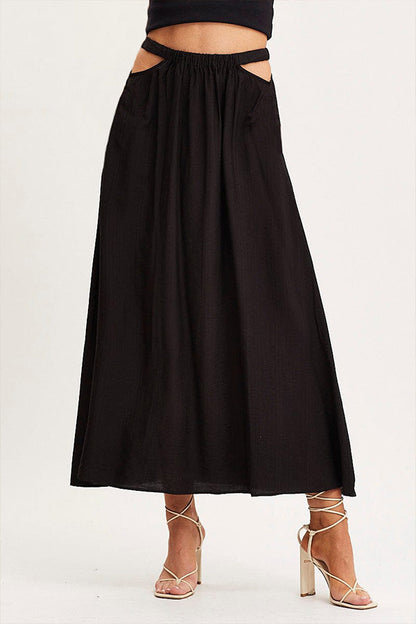 A-line Swing Skirt High Waist Hollow Color Skirt