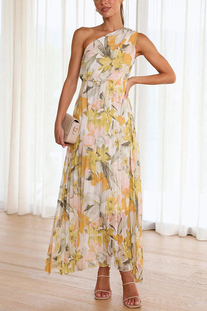 Saw an Angel One Shoulder Elastic Waist Pleated Maxi Dress