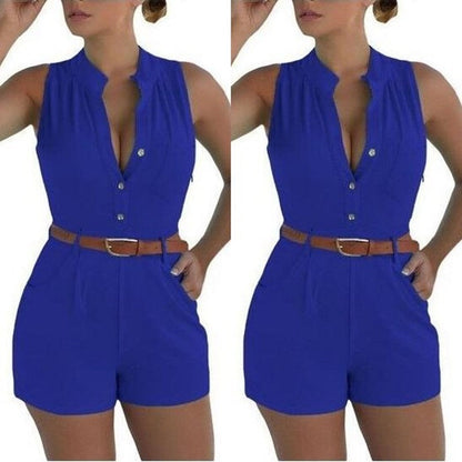 Wear Loose Slim Fit Jumpsuit Shorts With Belt