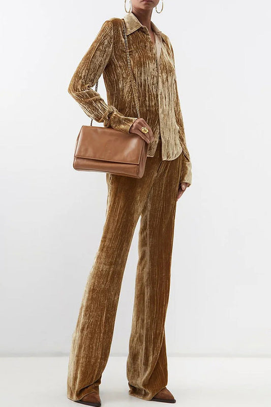 Plain Button High Waist Skinny Flare Leg Pants