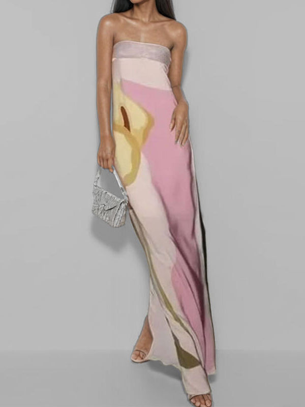 Loose Printed Split-joint Tube Maxi Dresses