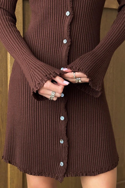 Button Front Knit Sweater Dress