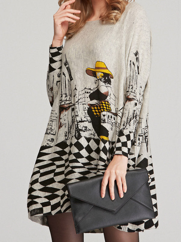 Loose Printed Split-joint Sweater