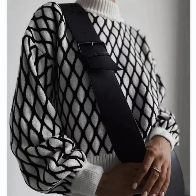 Striped Knitted Sweater Slim Loose Turtleneck ’s Tops Autumn Sport Pullover Woman High Neck