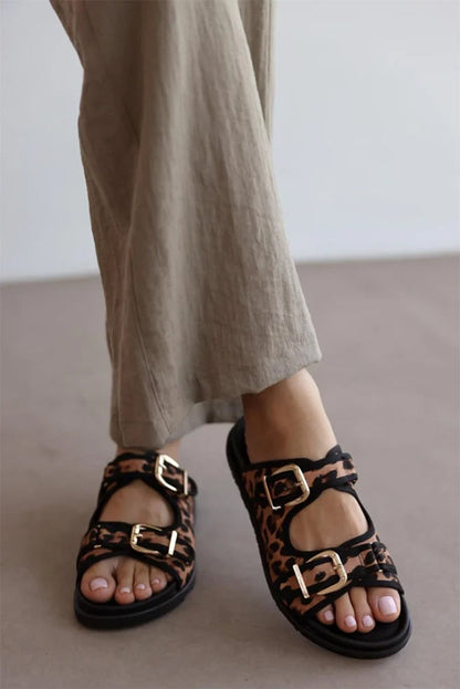 Leopard Print Double Button Slippers