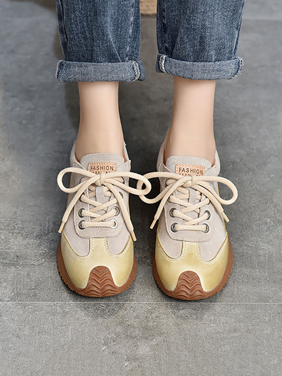 Leather Colorblock Strap Mid Heel Sport Shoes Ba1028