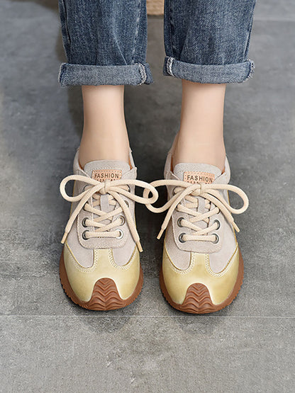 Leather Colorblock Strap Mid Heel Sport Shoes Ba1028