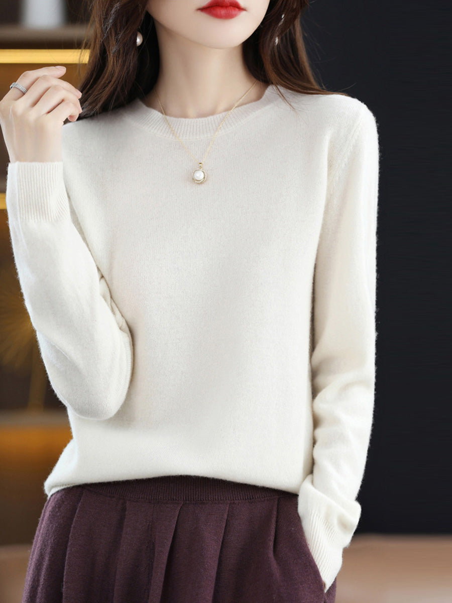 Autumn Wool Knitted O-neck Bottom Sweater Cx058