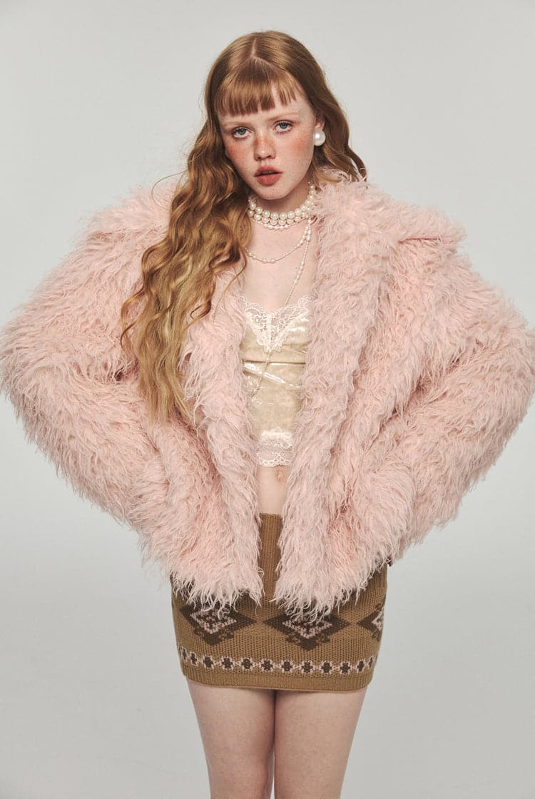 Fluffy Long Lapel Color Versatile Eco-fur Coat