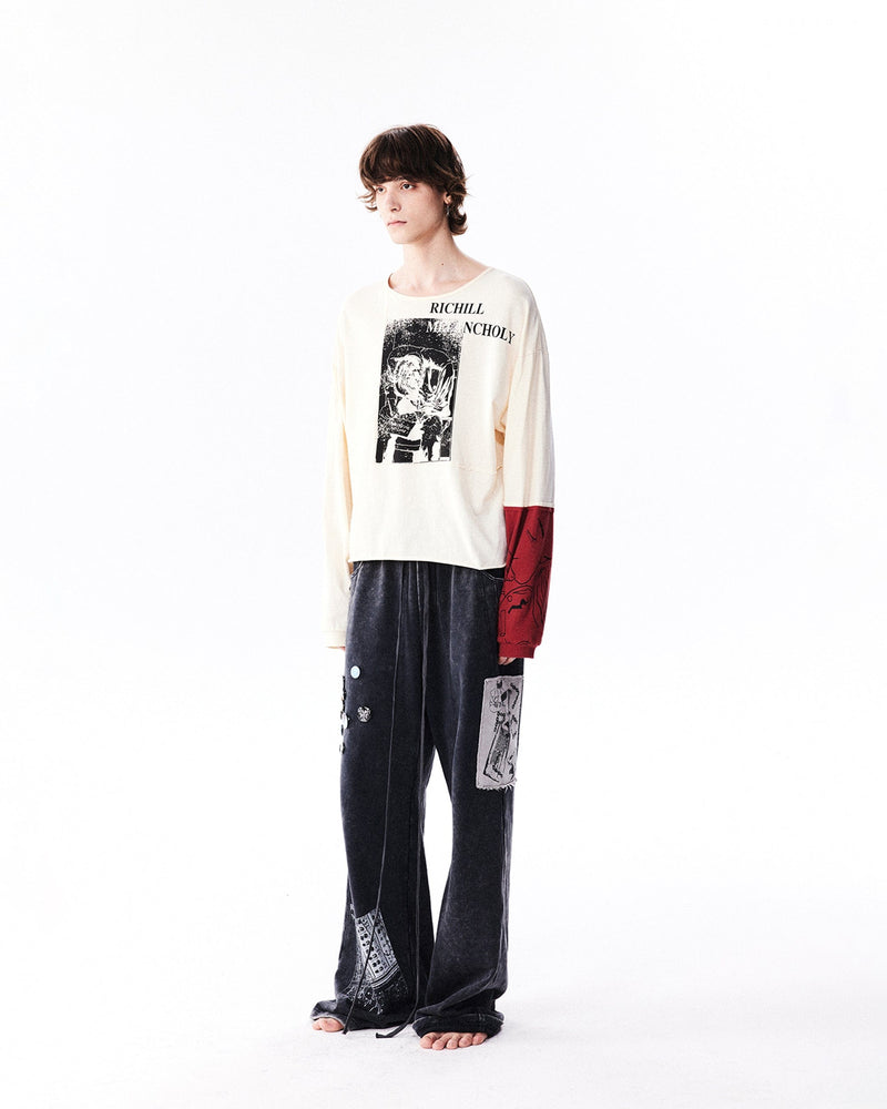 Pin Badges Velvet Wide-leg Pants
