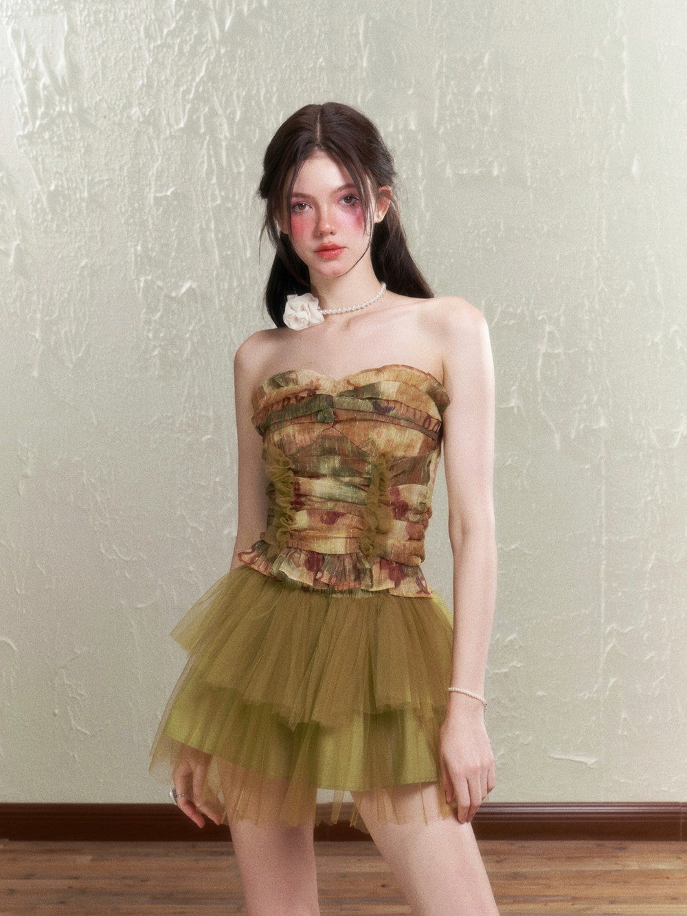 Retro Rose Tulle Frill Top & Mini Skirt