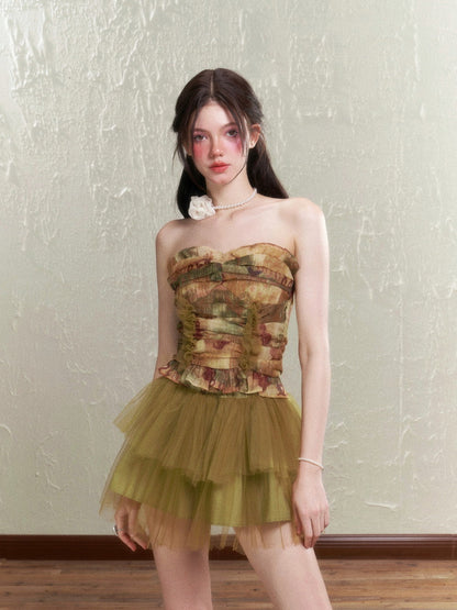 Retro Rose Tulle Frill Top & Mini Skirt