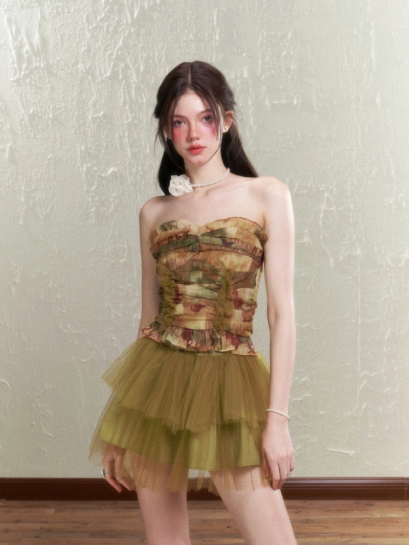 Retro Rose Tulle Frill Top & Mini Skirt