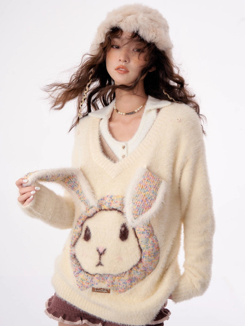 Fluffy Rabbit Cream Sweater