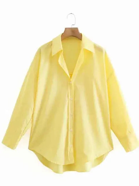 New Simply Candy Color Single Breasted Poplin Shirts Office Lady Long Sleeve Blouse Chemise Tops